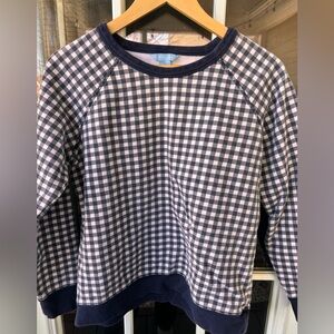 Draper James Natalie French terry Navy and White Gingham Sweatshirt size large